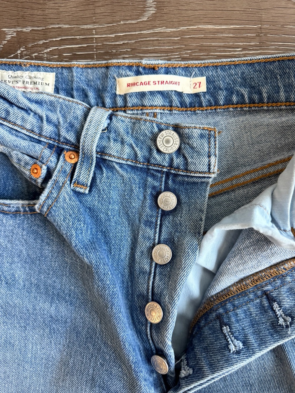 Levi's Light Blue Distressed Flare Jeans with Fringe Hem - Picture 3 of 5